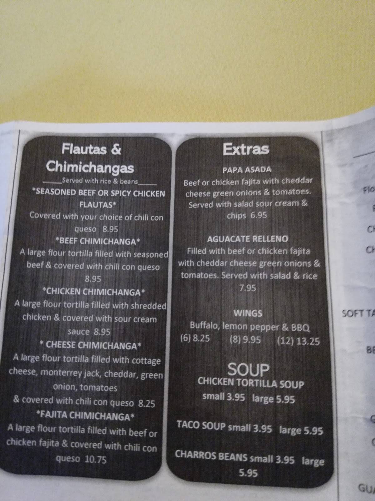 Menu at Don Lalo's, SS restaurant, Sulphur Springs