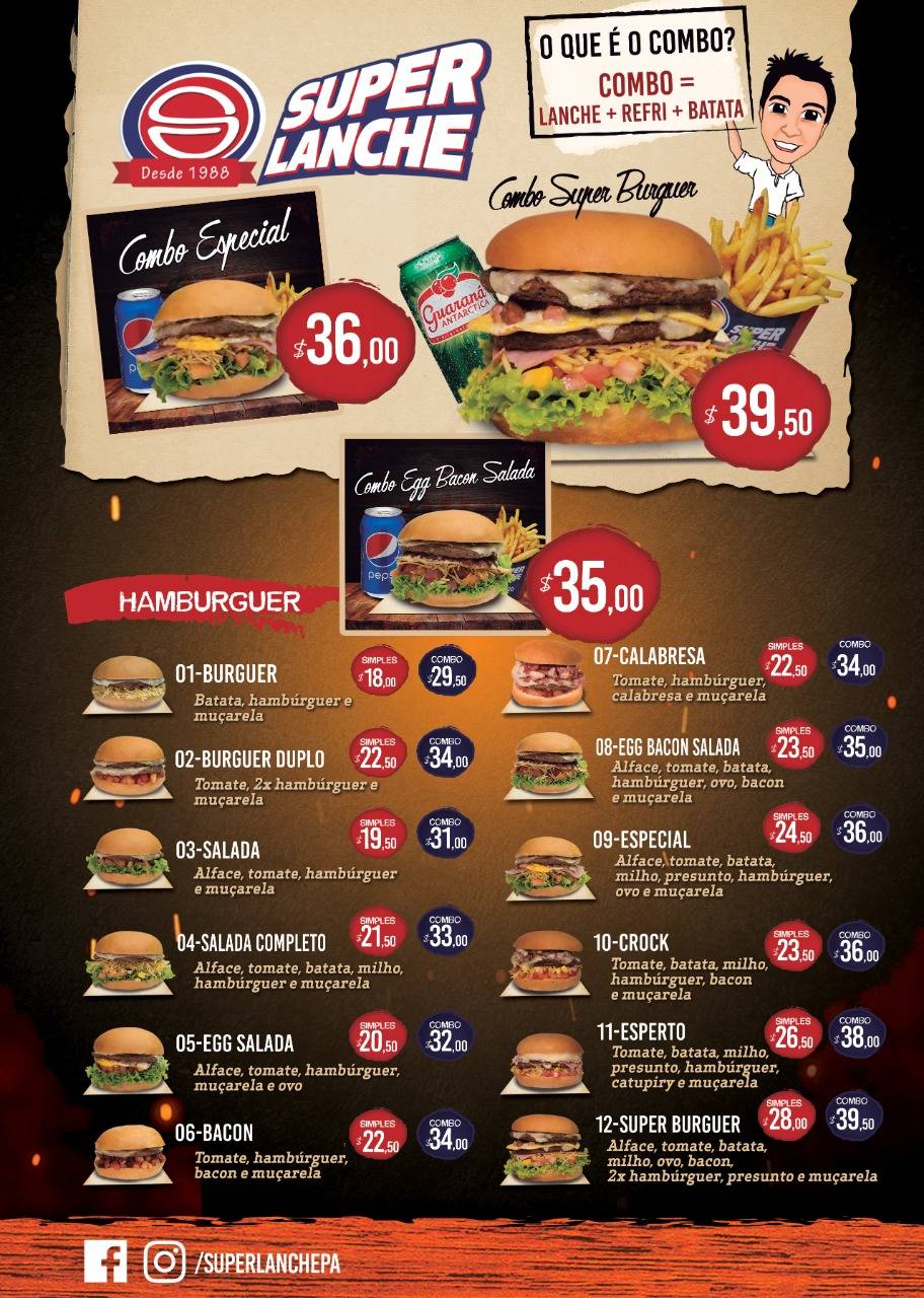 Super Lanche PA cardápio