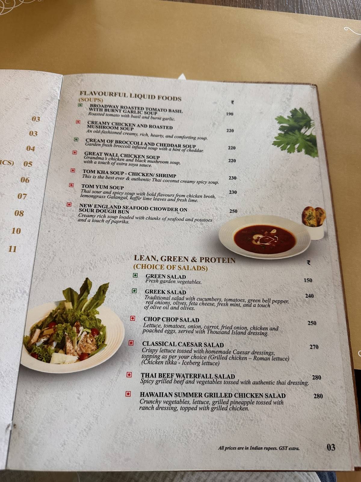 Supreme Experienza menu