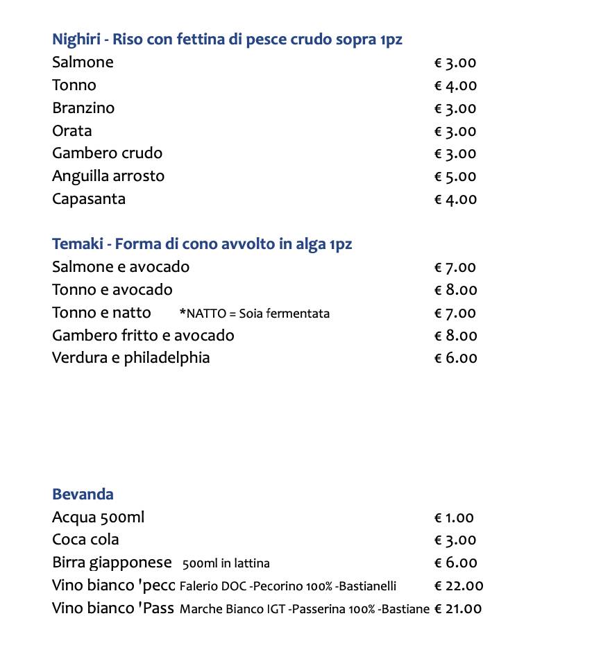 Menu di Omacasé Sushiteca 