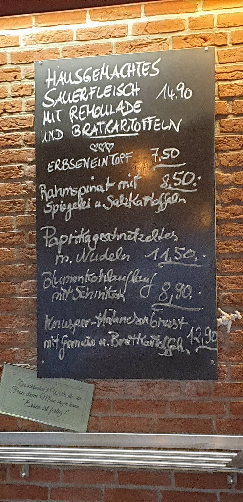 Menu de Susi's Sylt Kantine