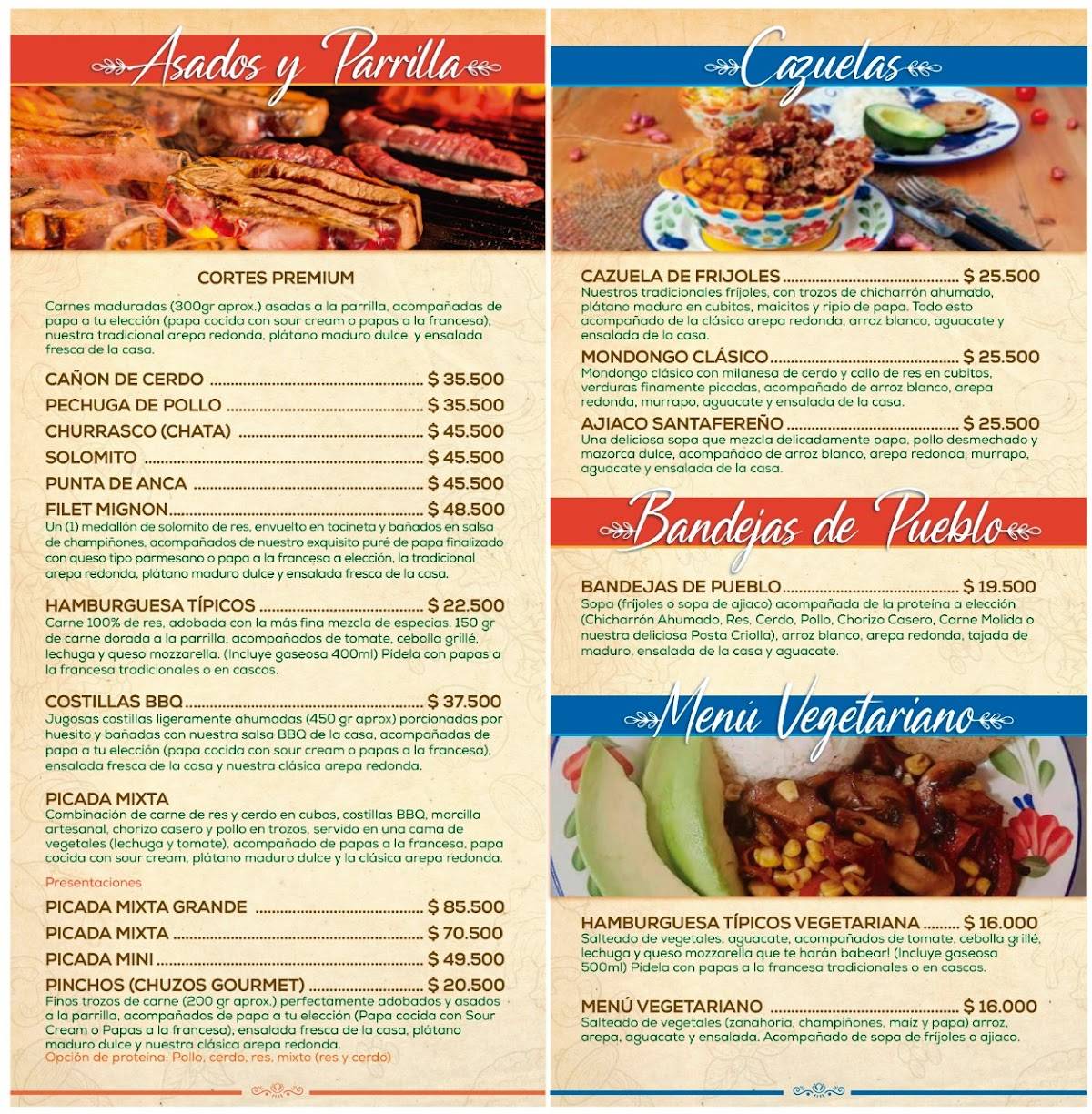 Carta del restaurante Típicos El Peñol S.A.S, Peñol