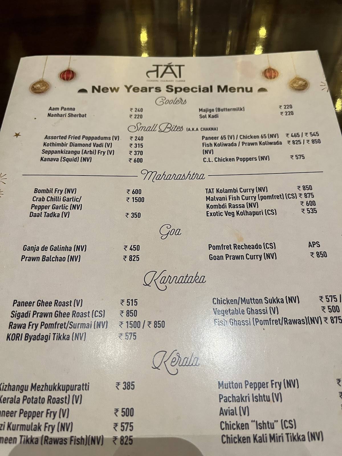 TAT menu