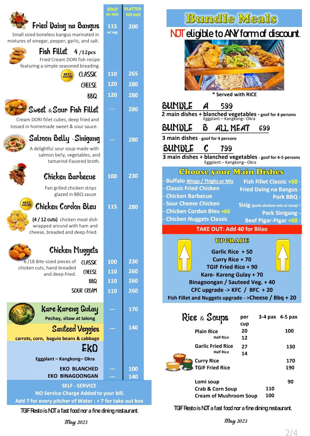 Menu at TGIF Resto restaurant, Solano, Plaridel
