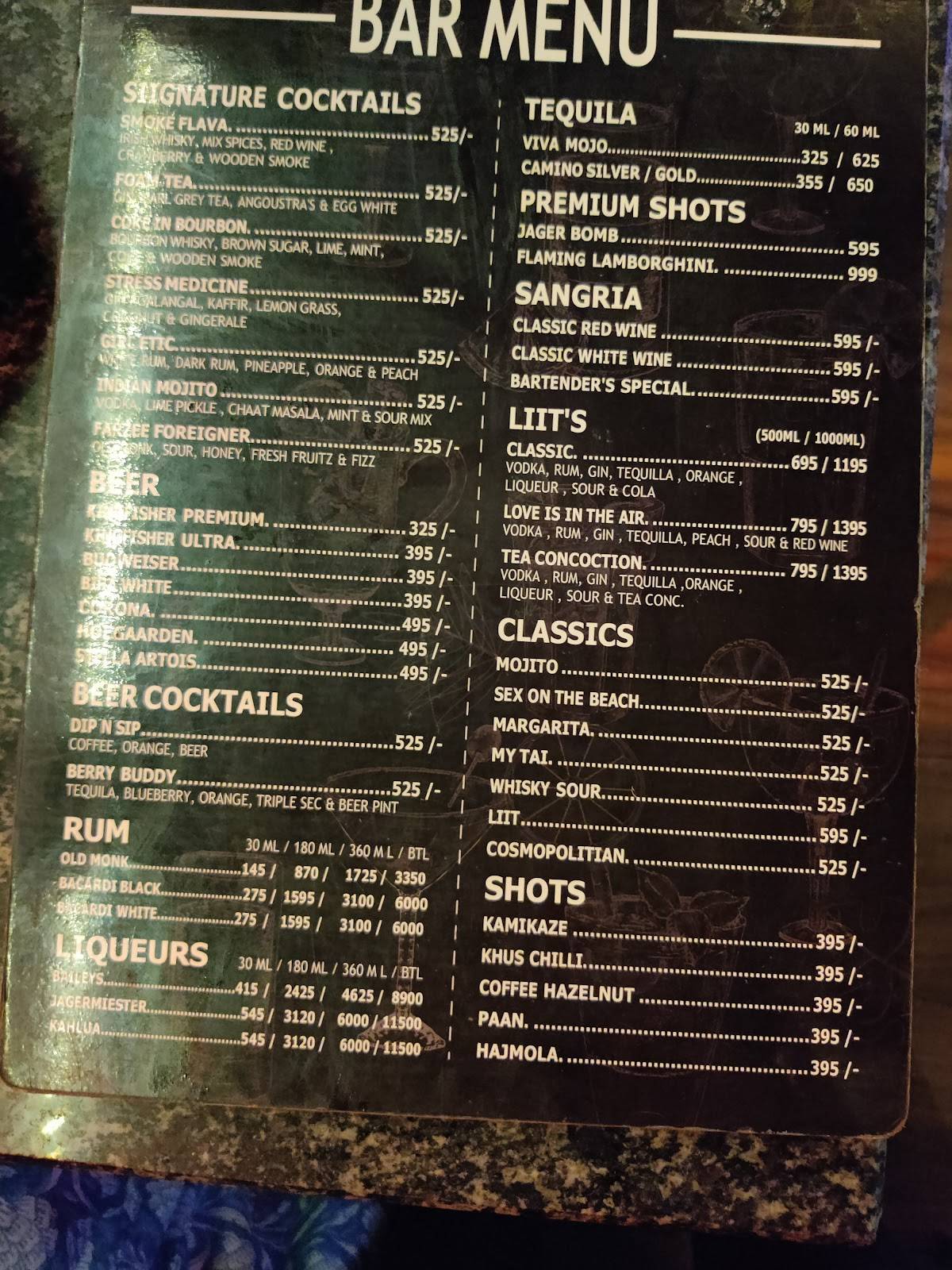 THE DROOTS menu