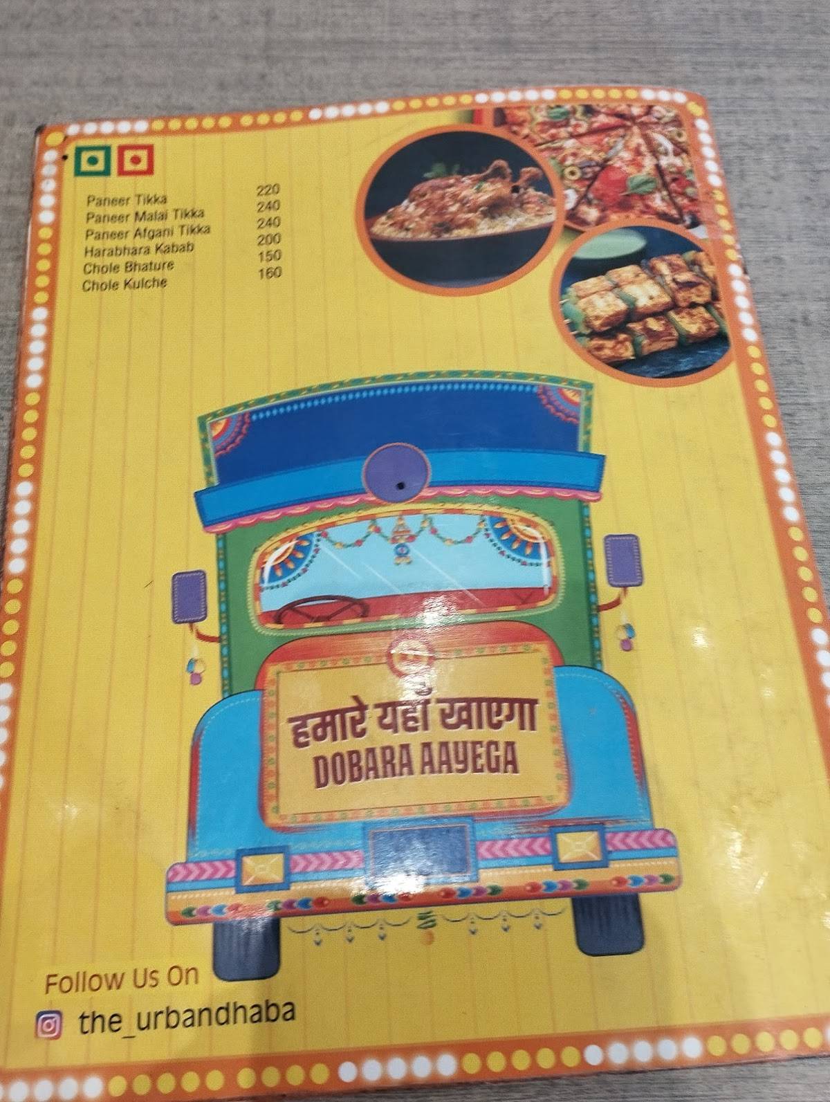 THE URBAN DHABA menu