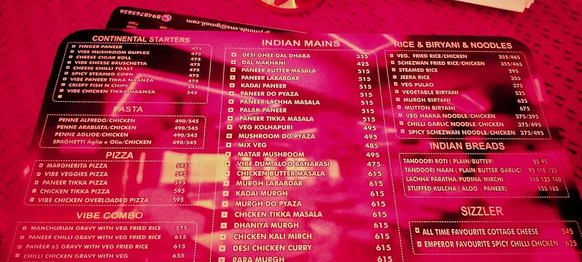 THE VIBE VARANASI menu