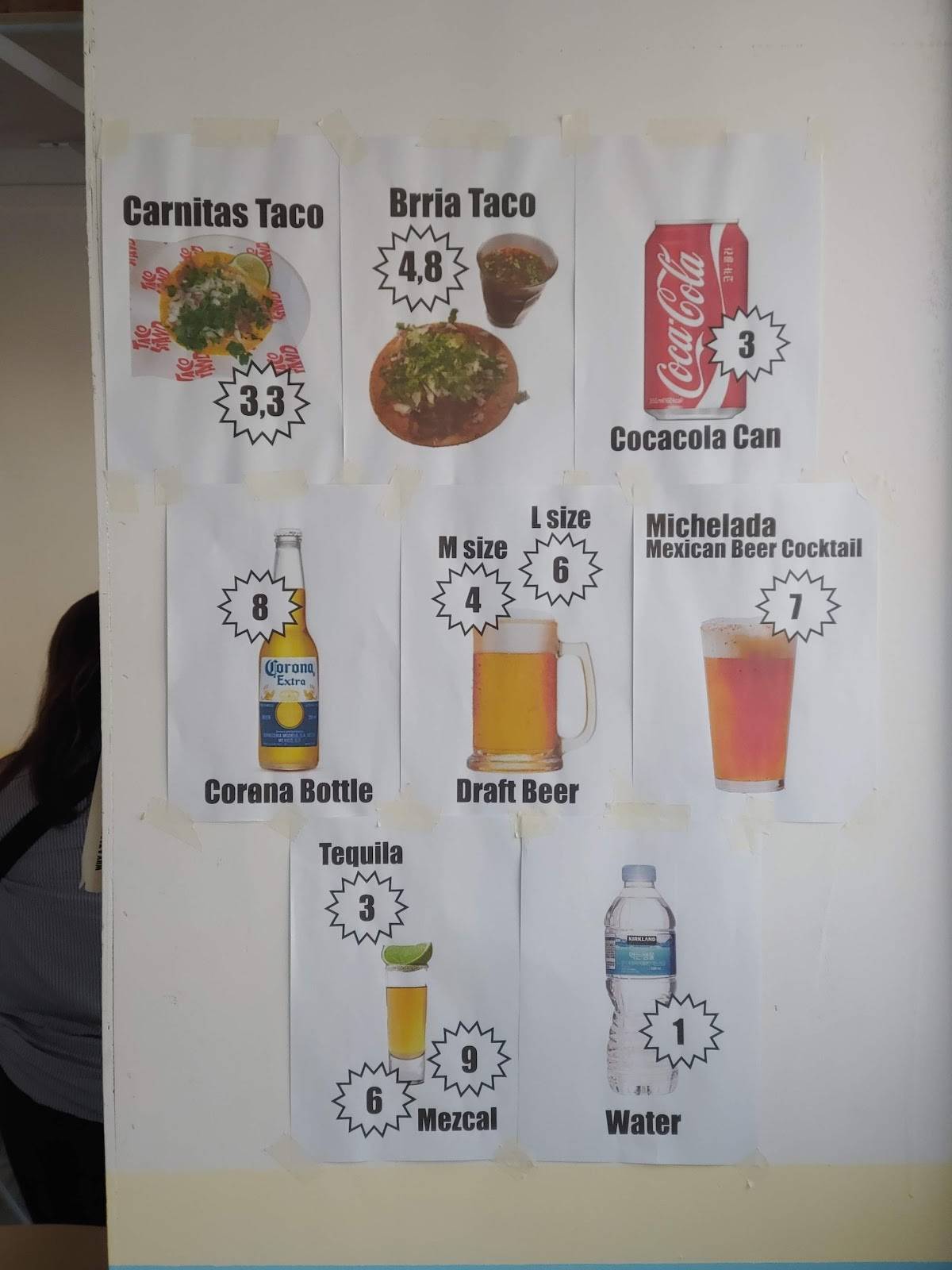 Menu at Taco stand restaurant, Seoul