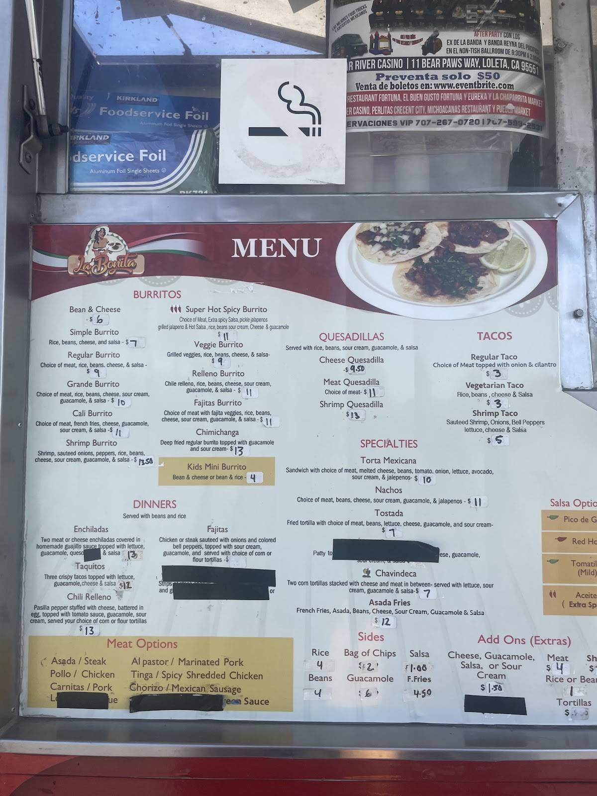 Tacos La Bonita menu