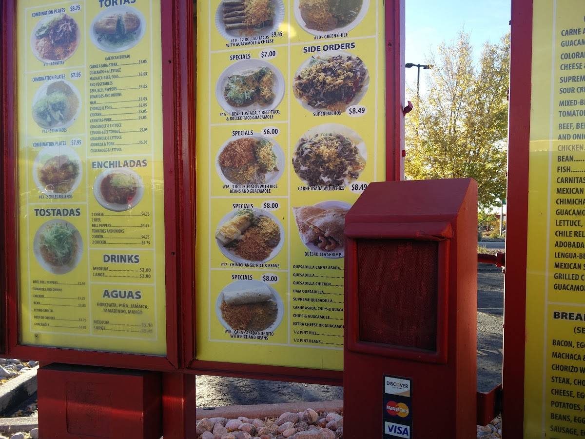 Menu at Tacos Rapidos restaurant, Denver, W Evans Ave
