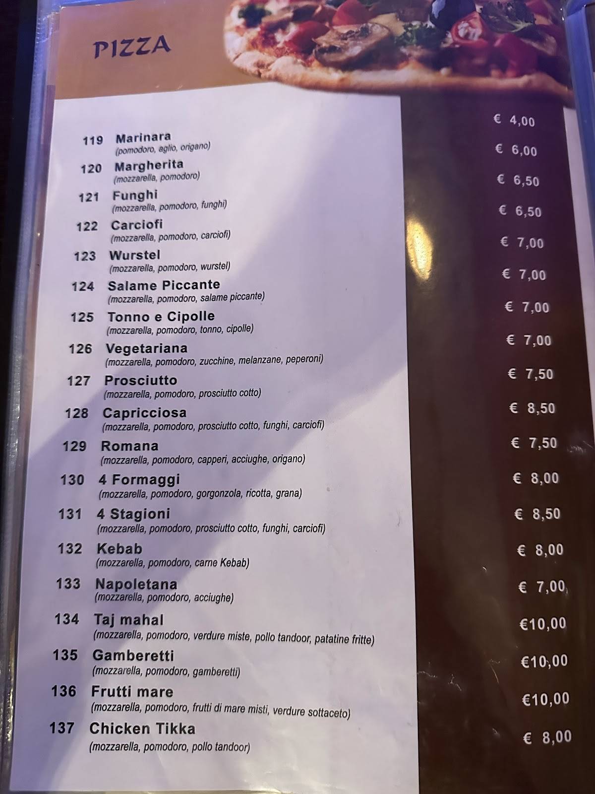 Menu di Taj Mahal 