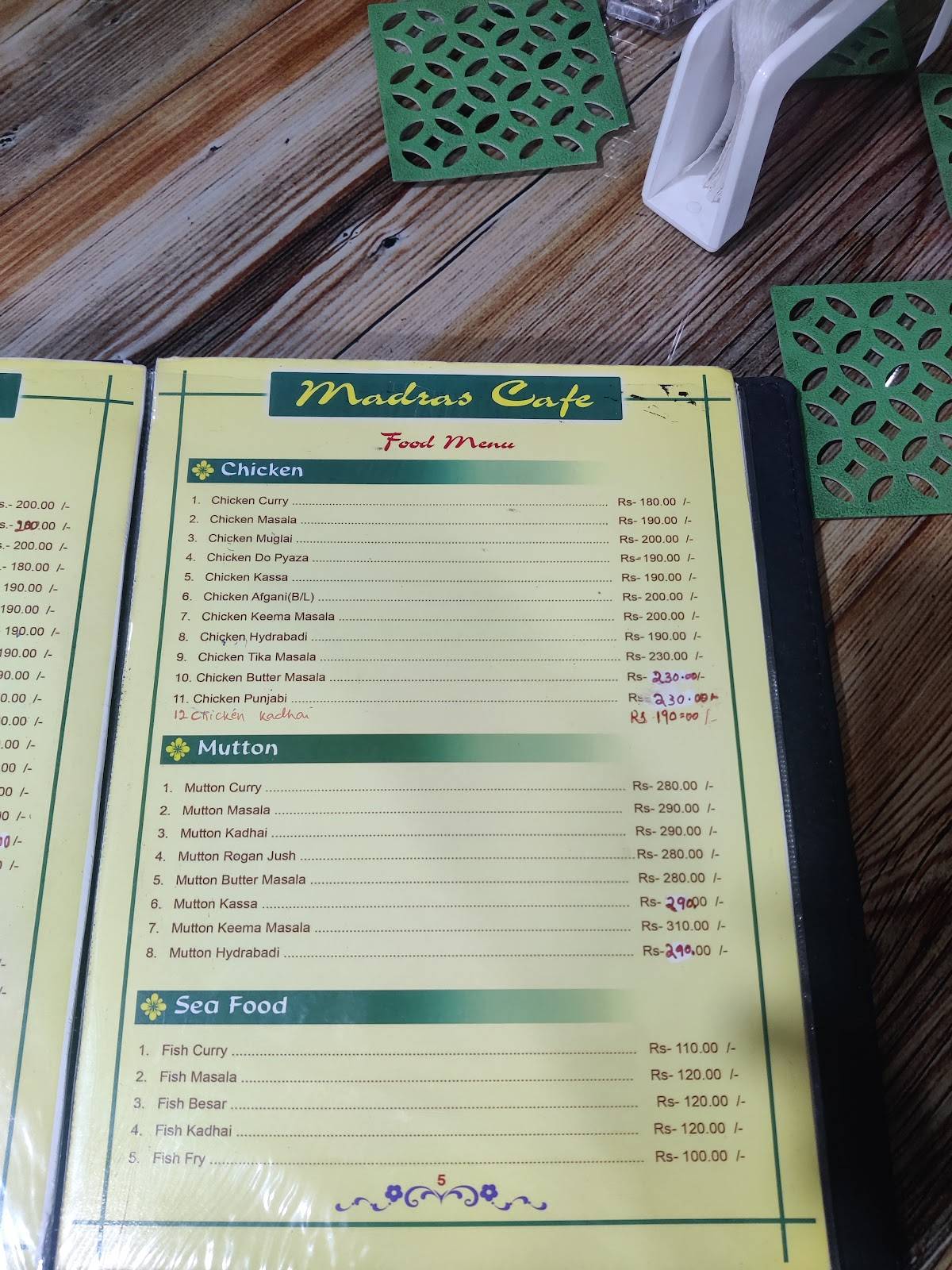 Madras Cafe menu