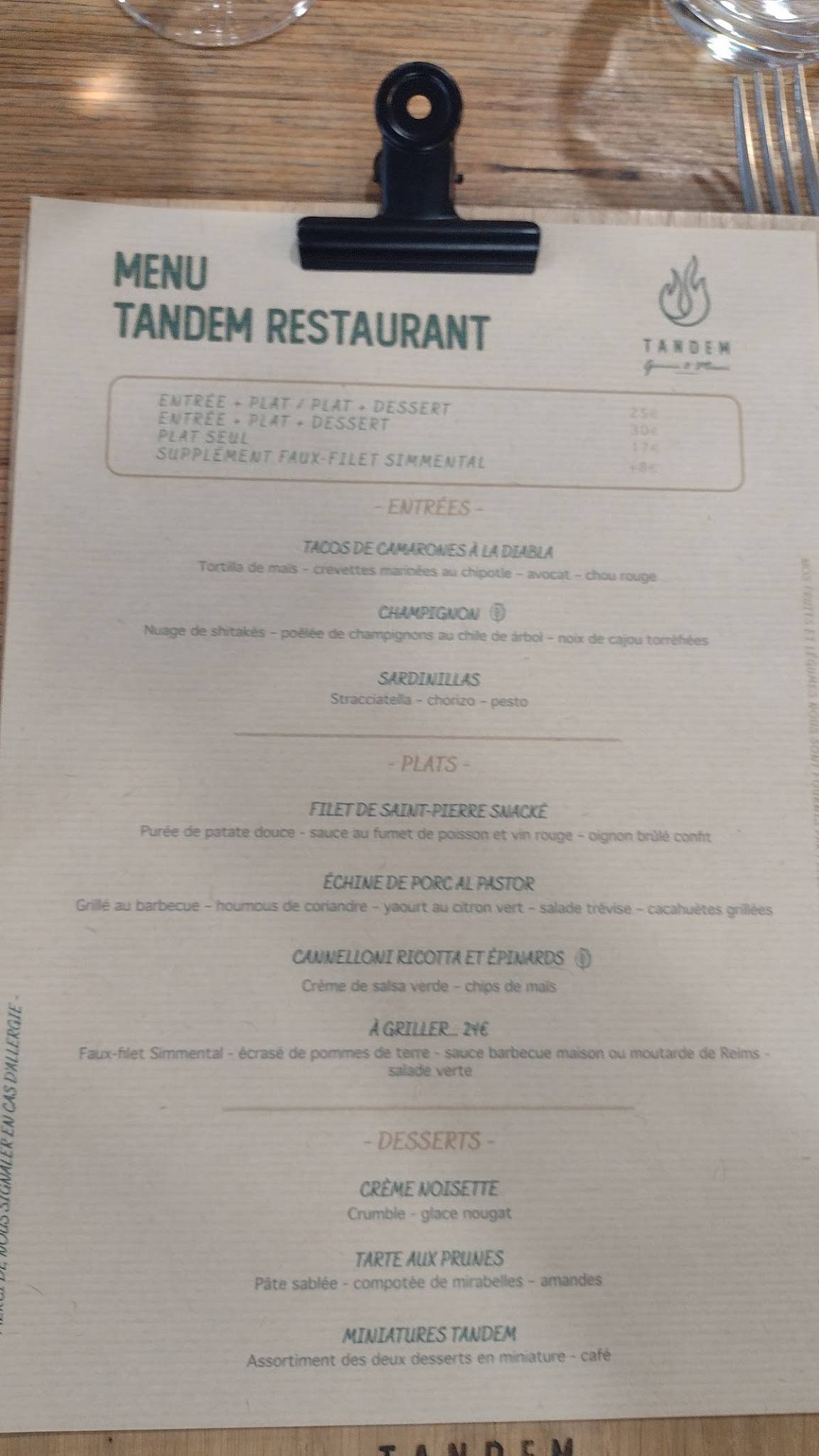Menu de Tandem