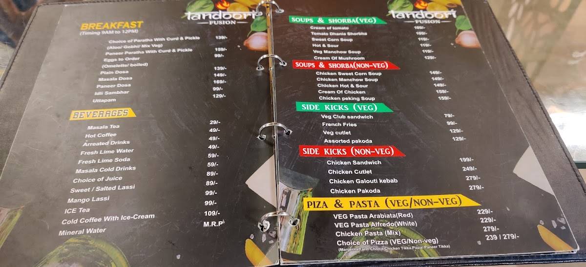 Tandoori Fusion menu