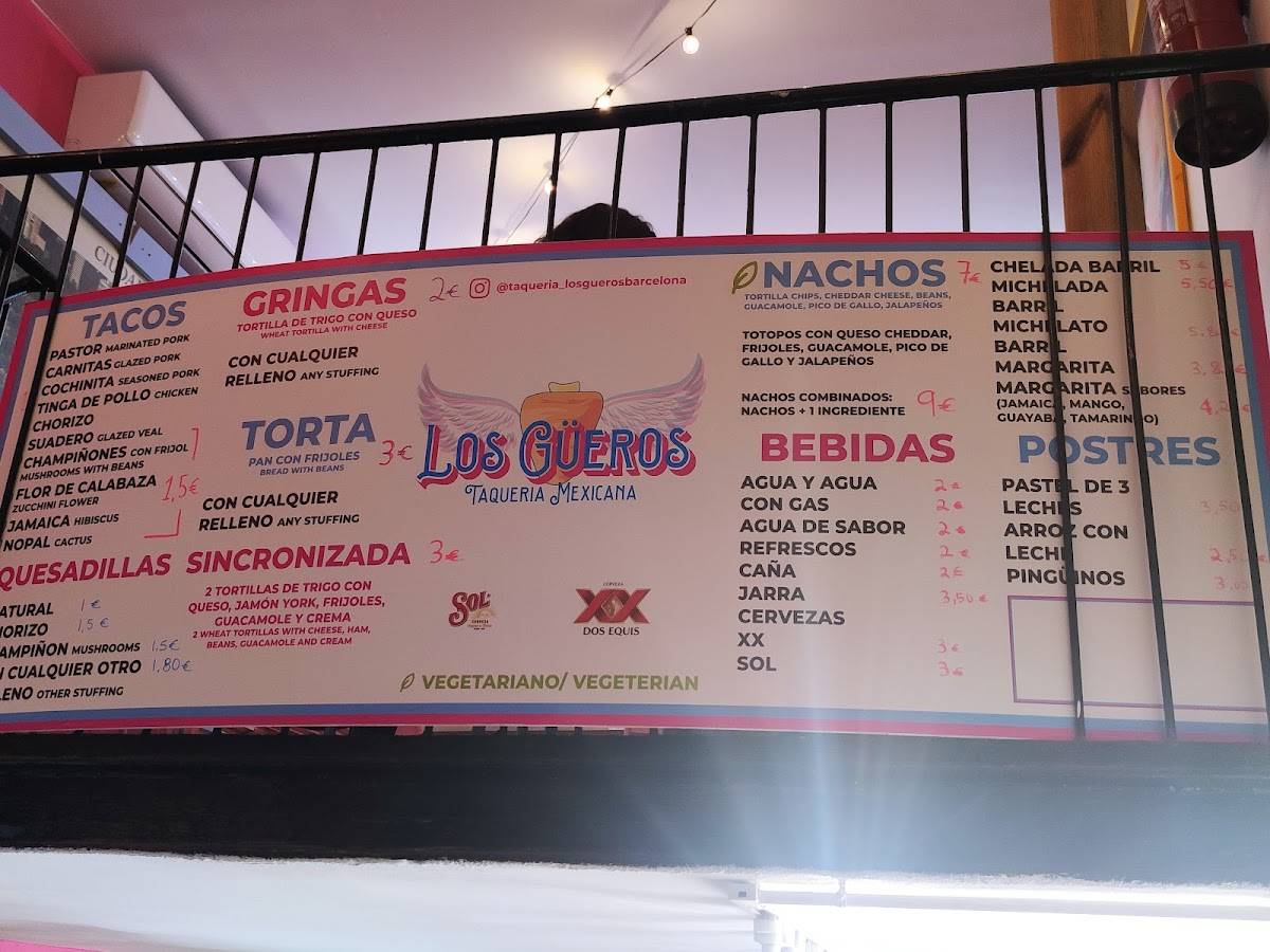 Carta del restaurante Taqueria Los Güeros, Barcelona
