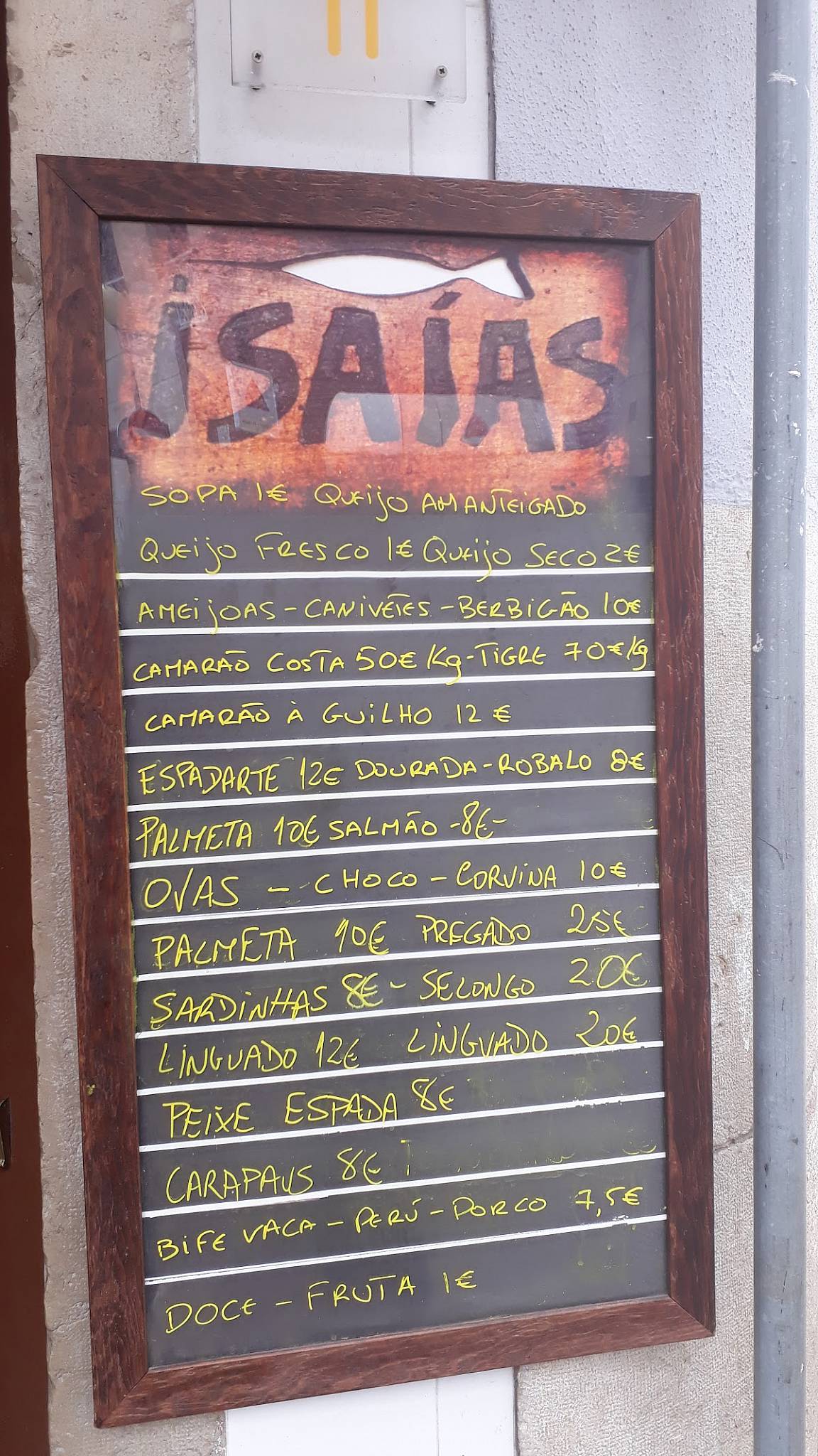 Menu Em Tasca Do Isa as Restaurante Sesimbra