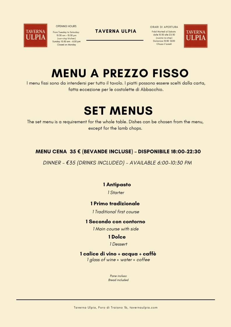 Menu di Taverna Ulpia 