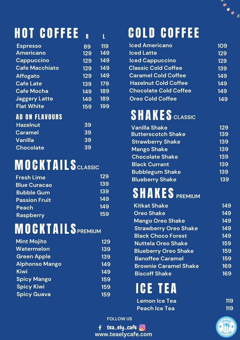 Tea Ely Café menu