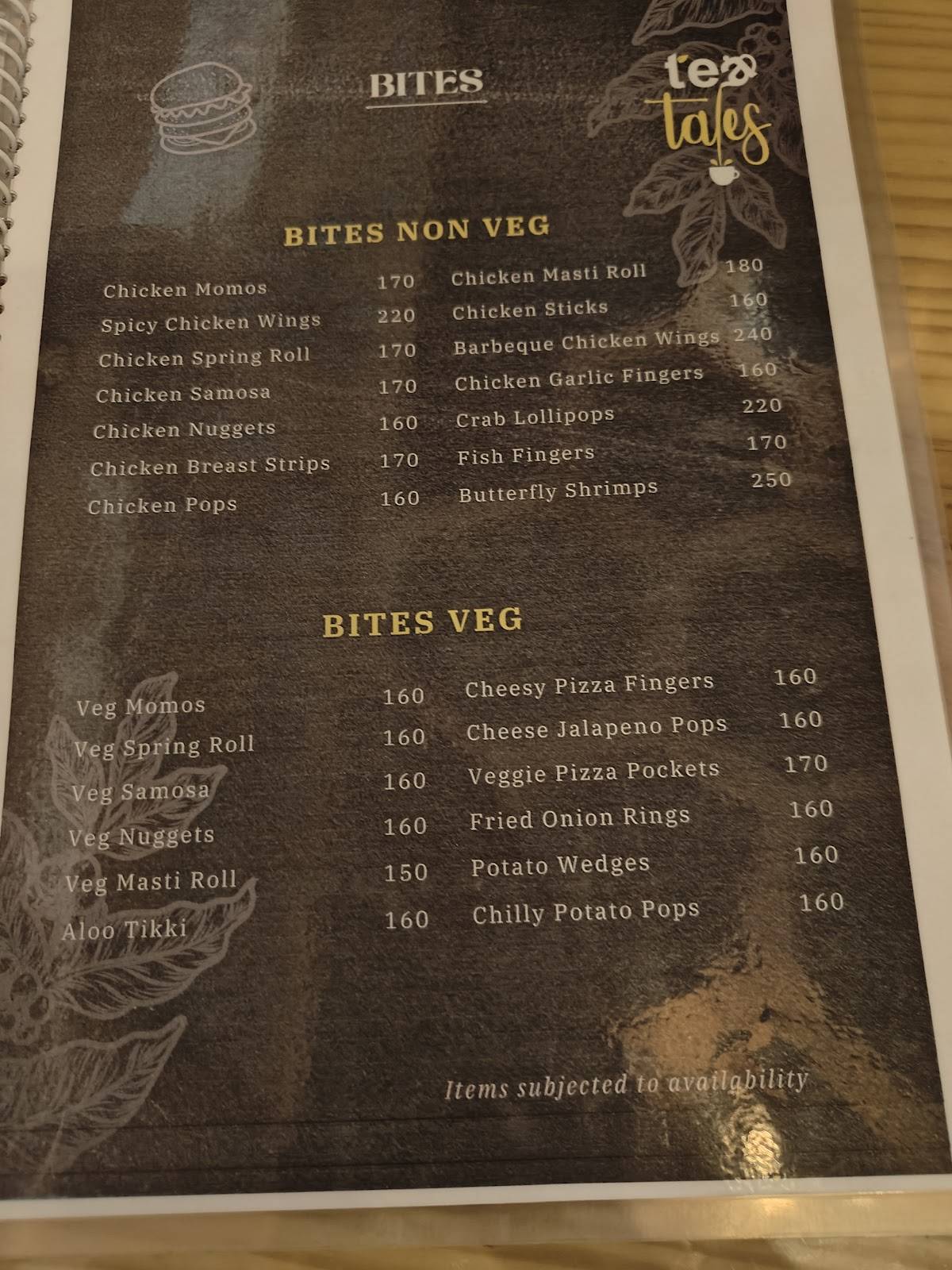 Tea Tales Cafe menu