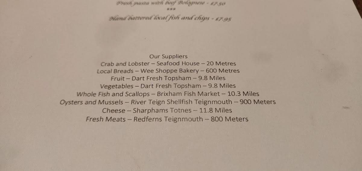 Menu at Crab Shack restaurant, Teignmouth