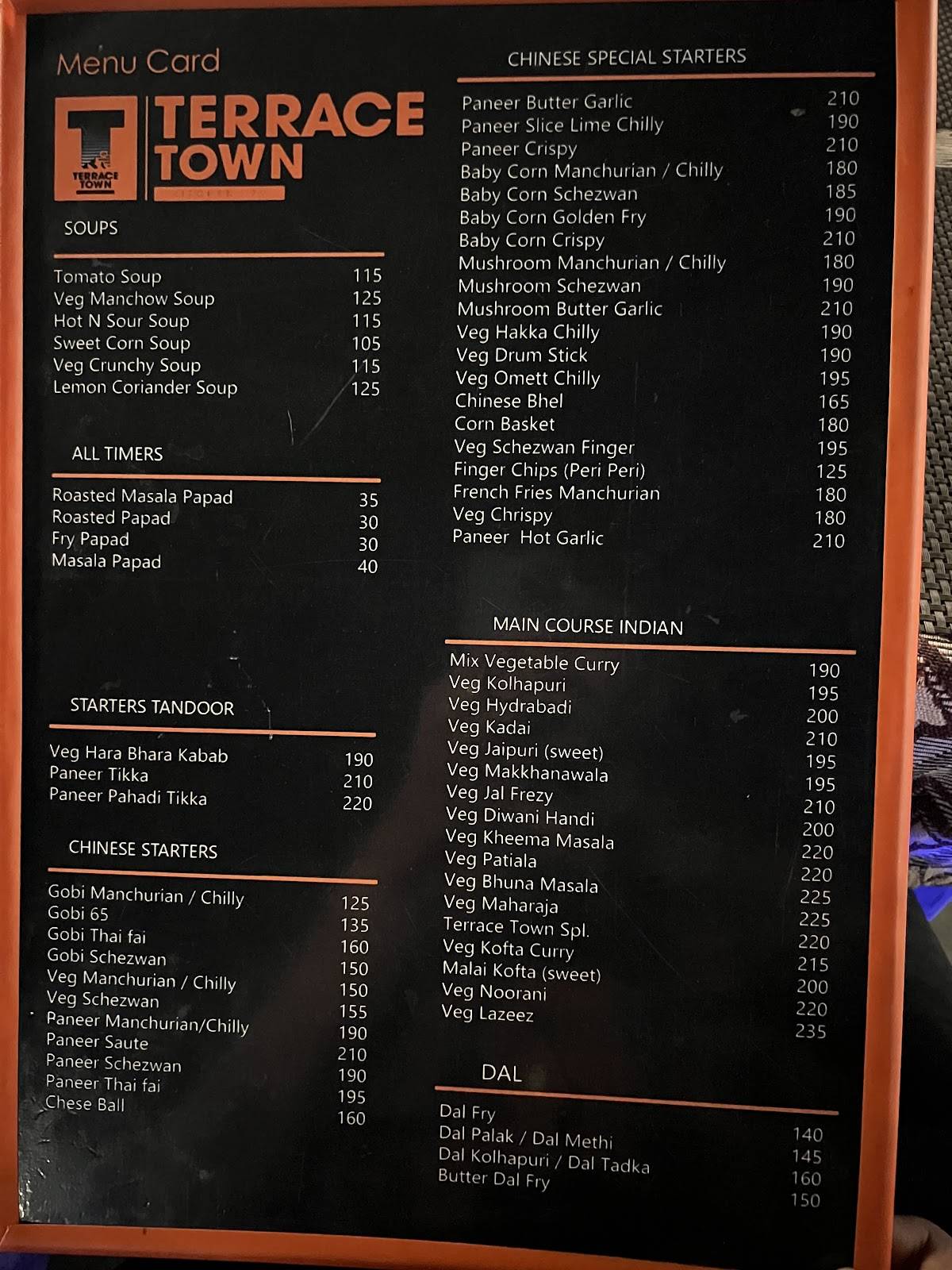 Terrace Town menu