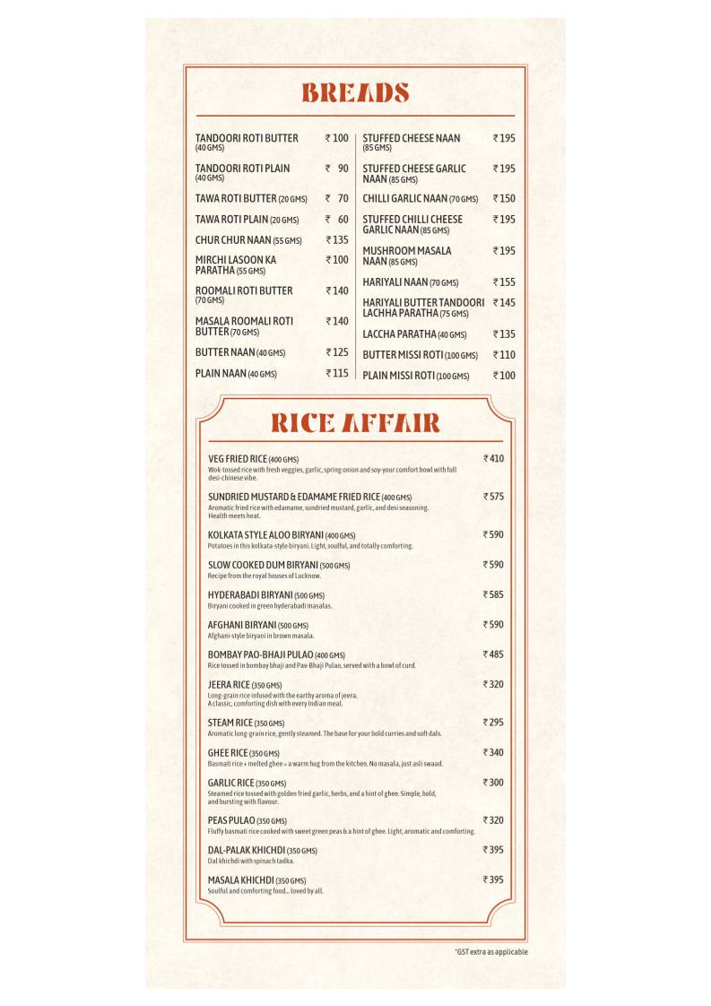 Terracotta Multicuisine Restaurant & Banquet menu