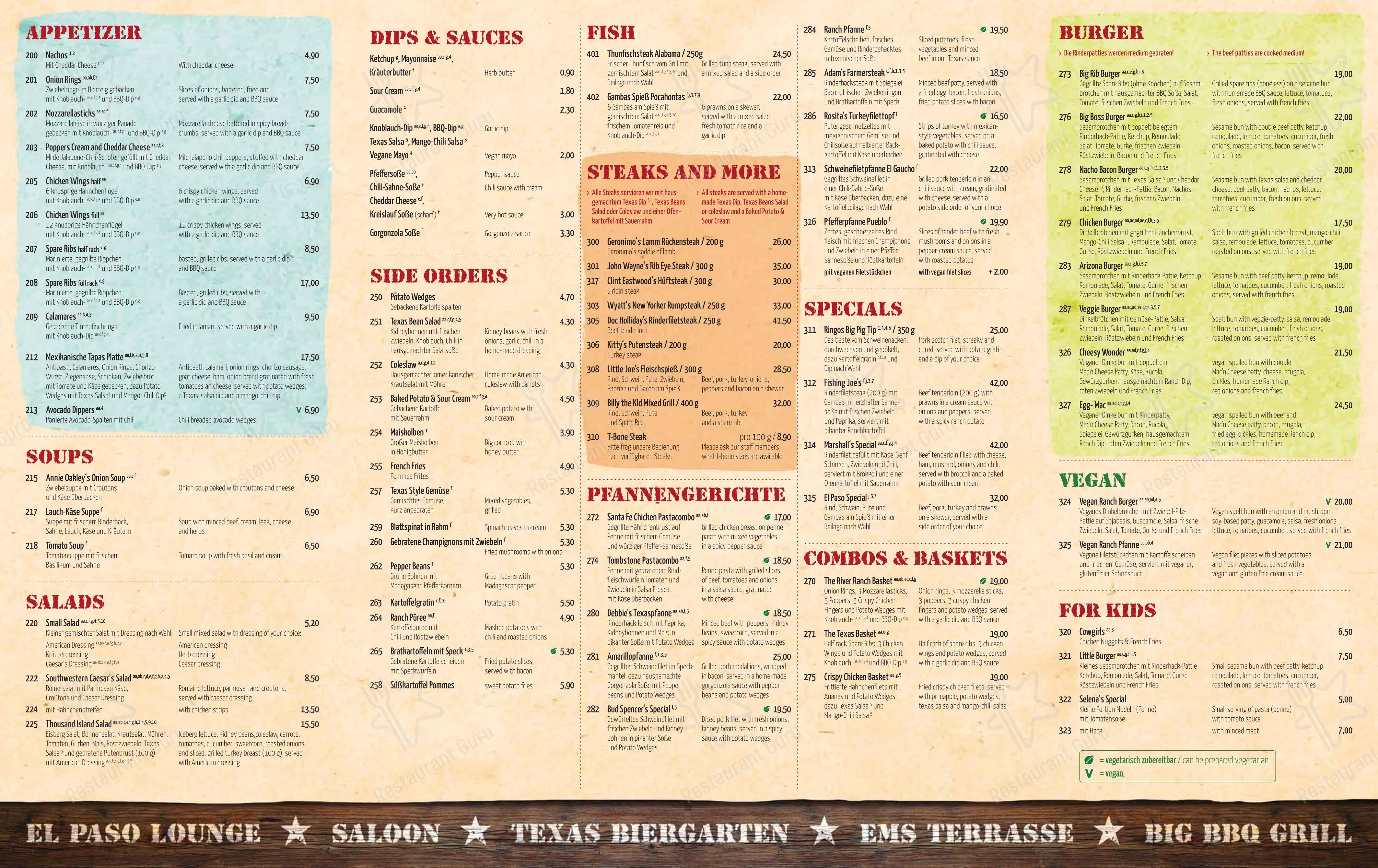 Menu bar pour Texas Riverranch dans Leer
