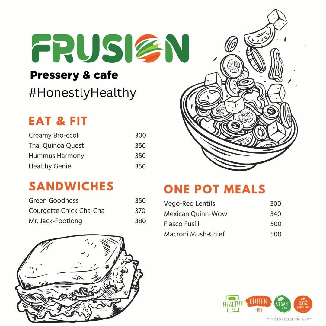 Frusion - Pressery & Cafe menu