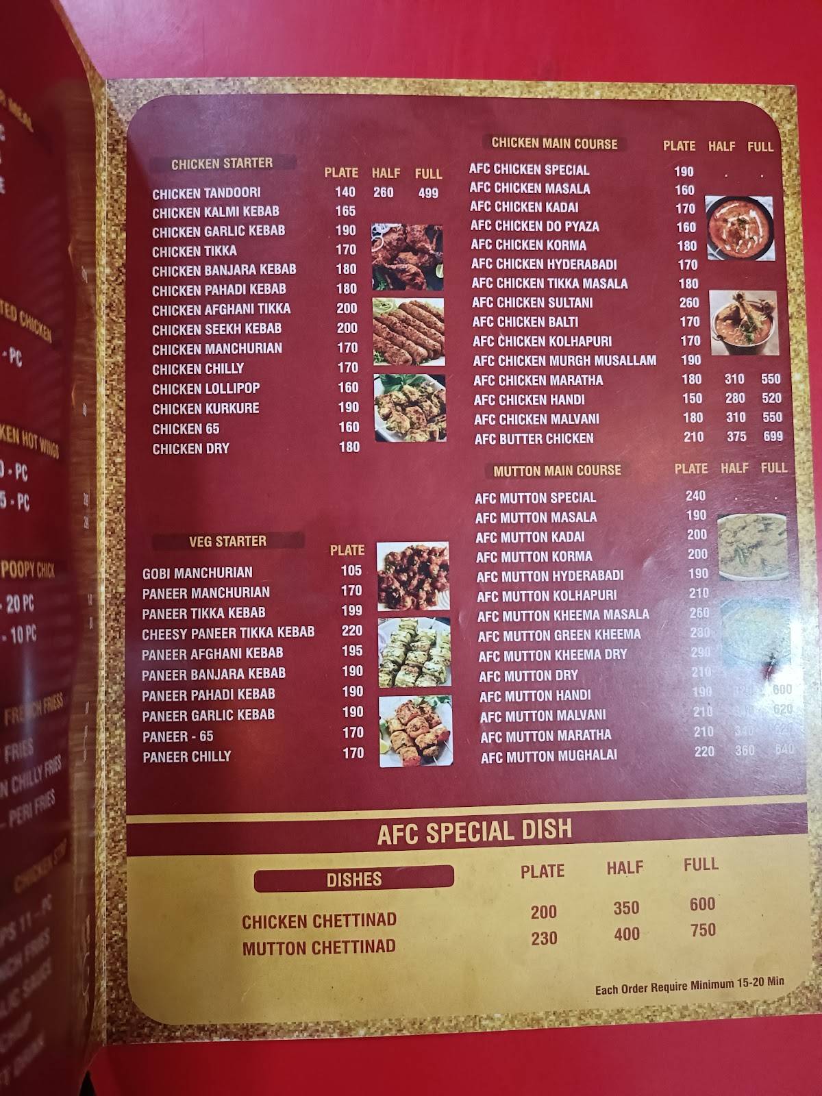 AFC - Arabian Fried Chicken Family Restaurant menu