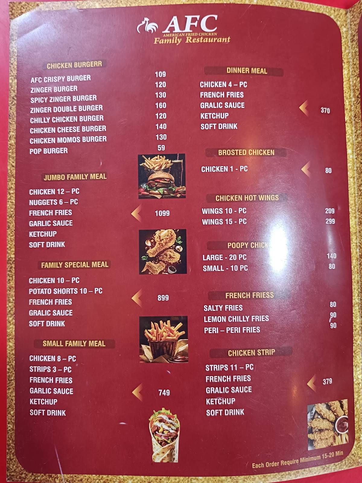 AFC - Arabian Fried Chicken Family Restaurant menu