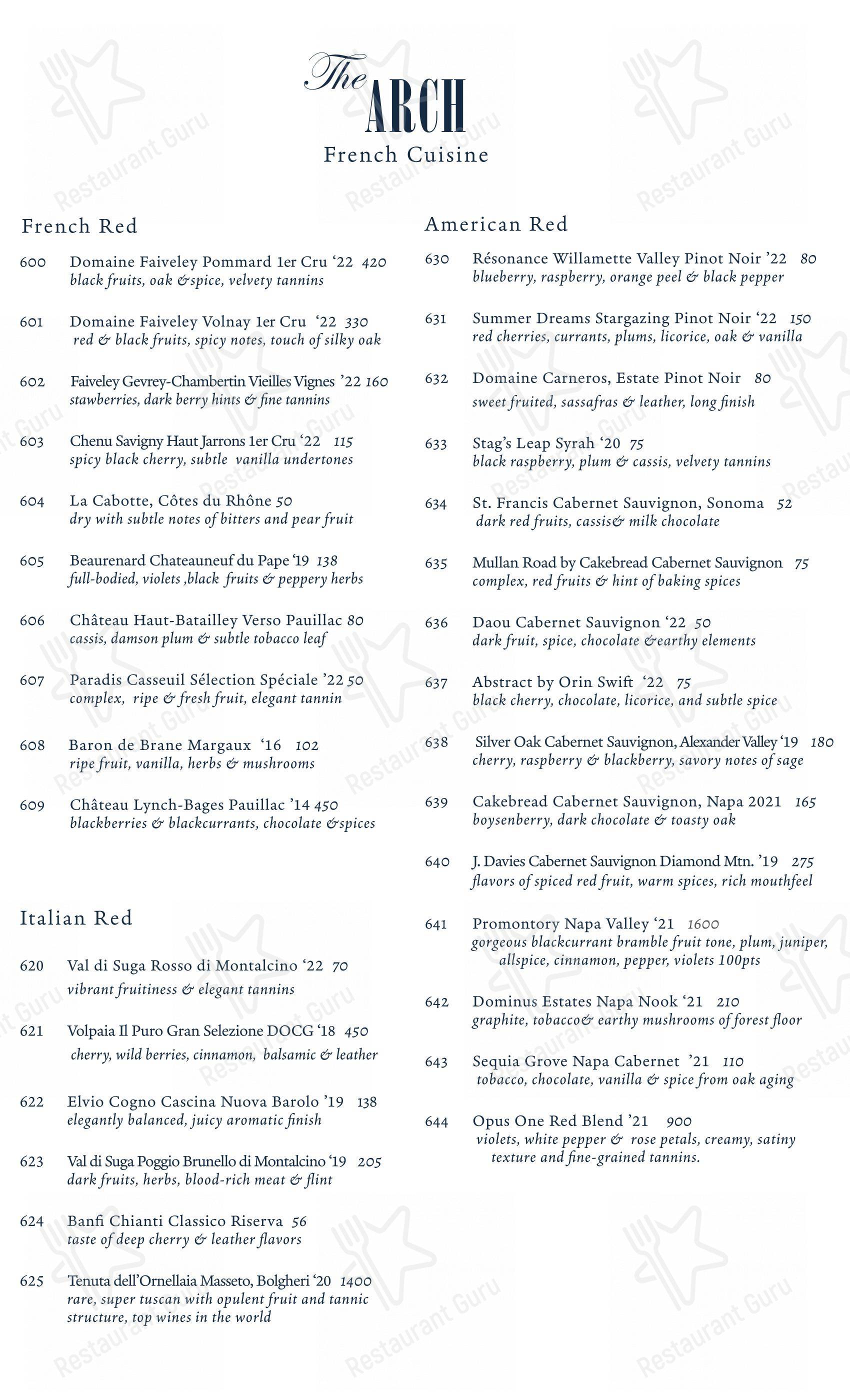 Menu at The Arch Restaurant, Brewster