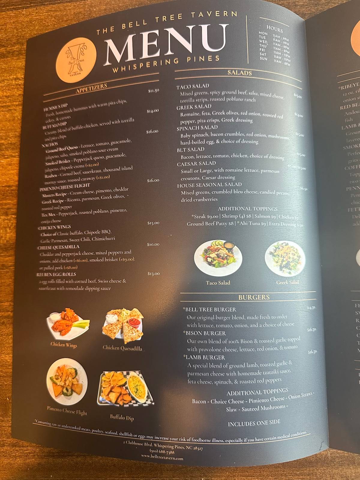 Menu at The Bell Tree Tavern Whispering Pines restaurant, Whispering Pines