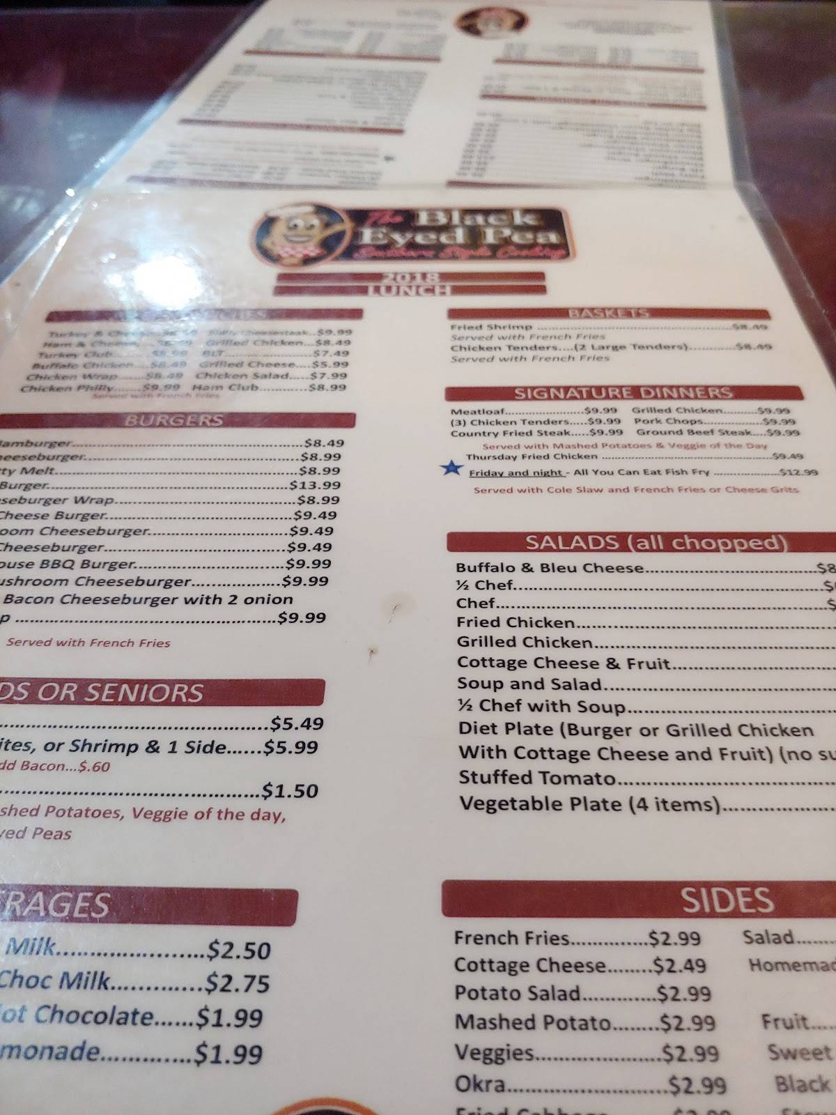 Menu at The Black Eyed Pea restaurant, Dade City, US301