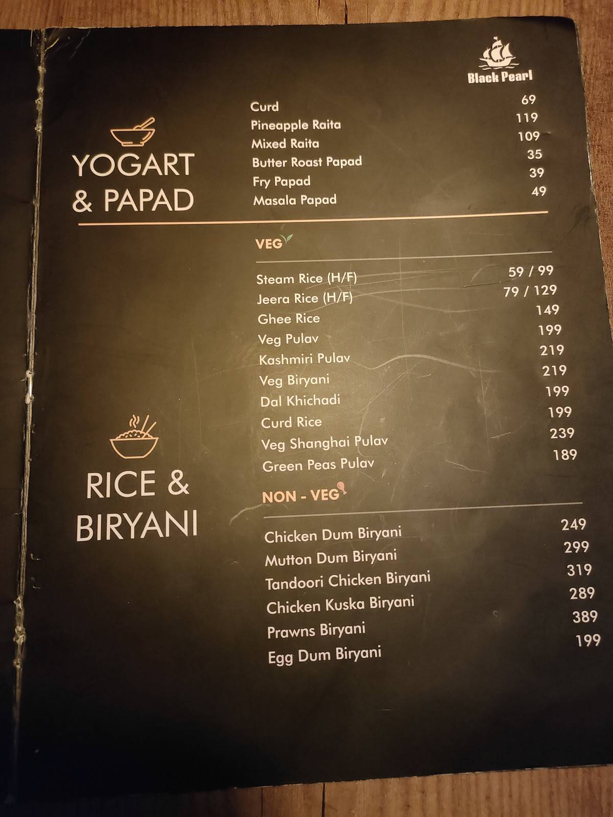 The Black Pearl Resto menu