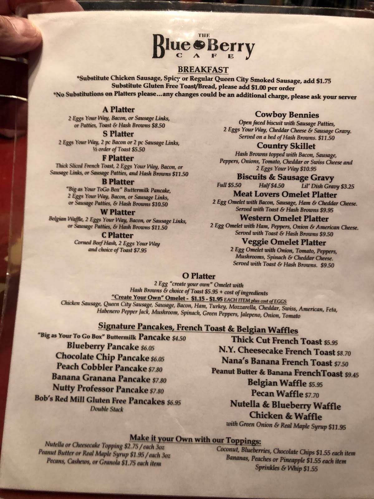 Menu at The Blue Berry Café Bellbrook desserts, Bellbrook