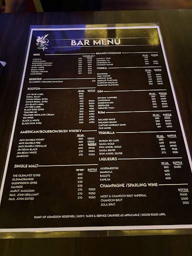The Boozy Griffin Bangalore menu