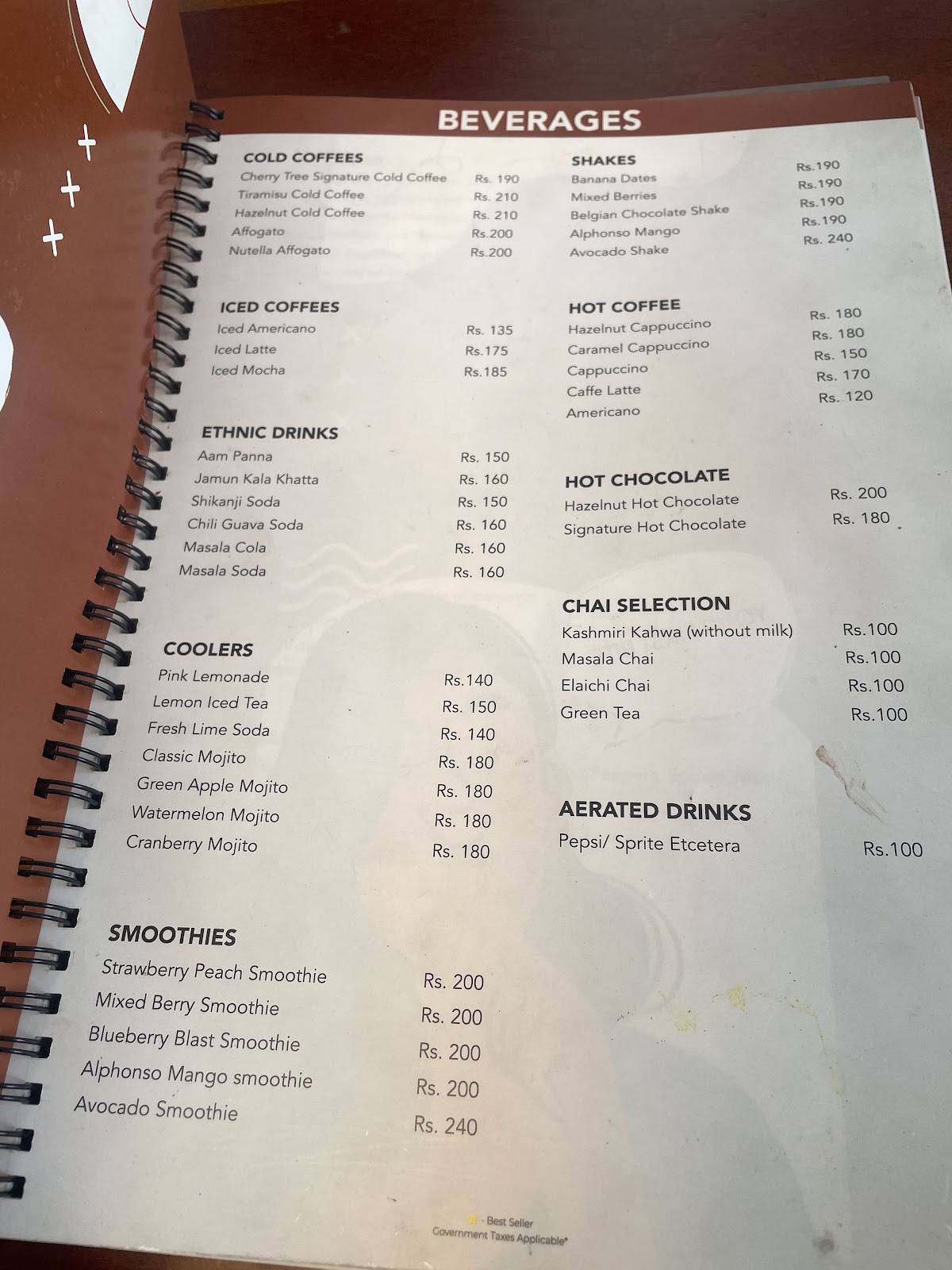 The Cherry Tree Cafe menu