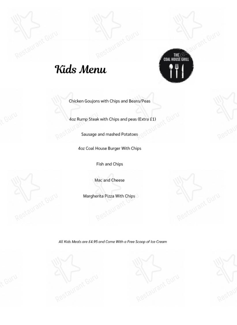 Menu at The Coal House Grill restaurant, Cross Hands