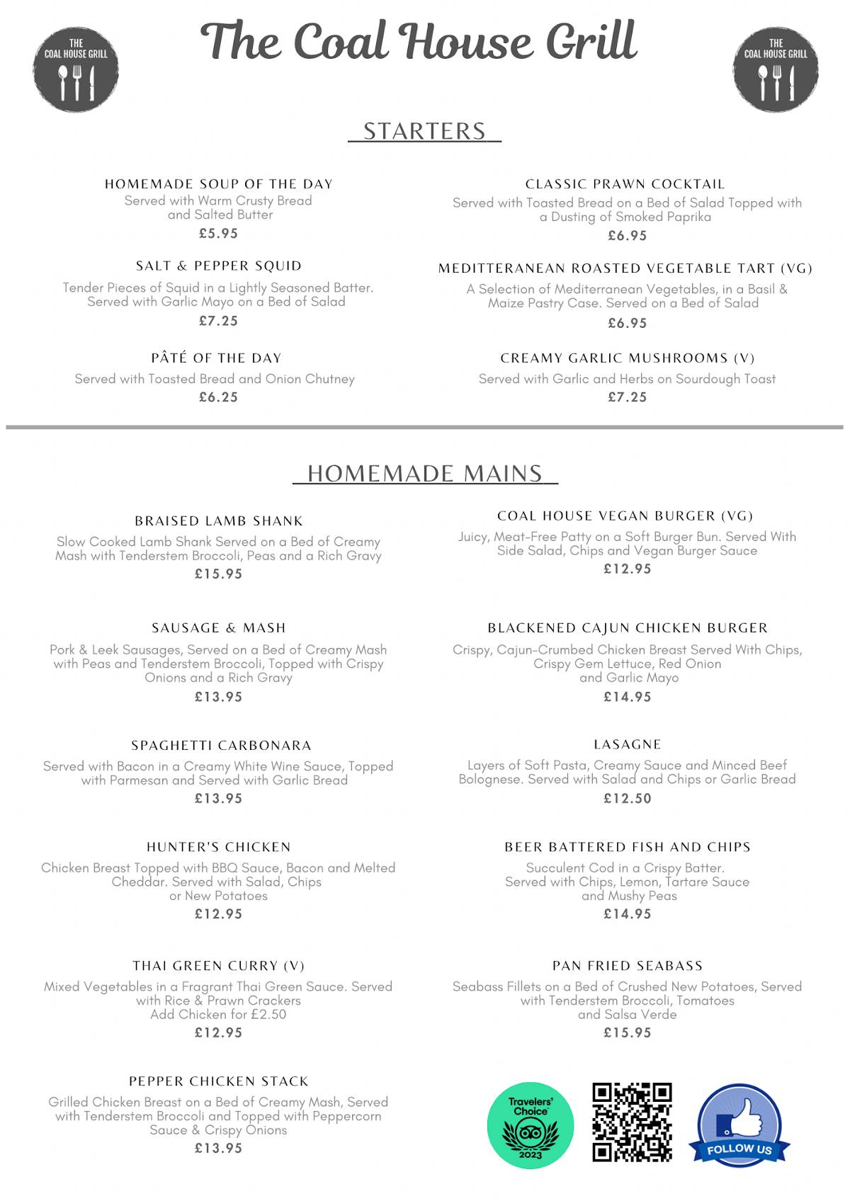 Menu at The Coal House Grill restaurant, Cross Hands