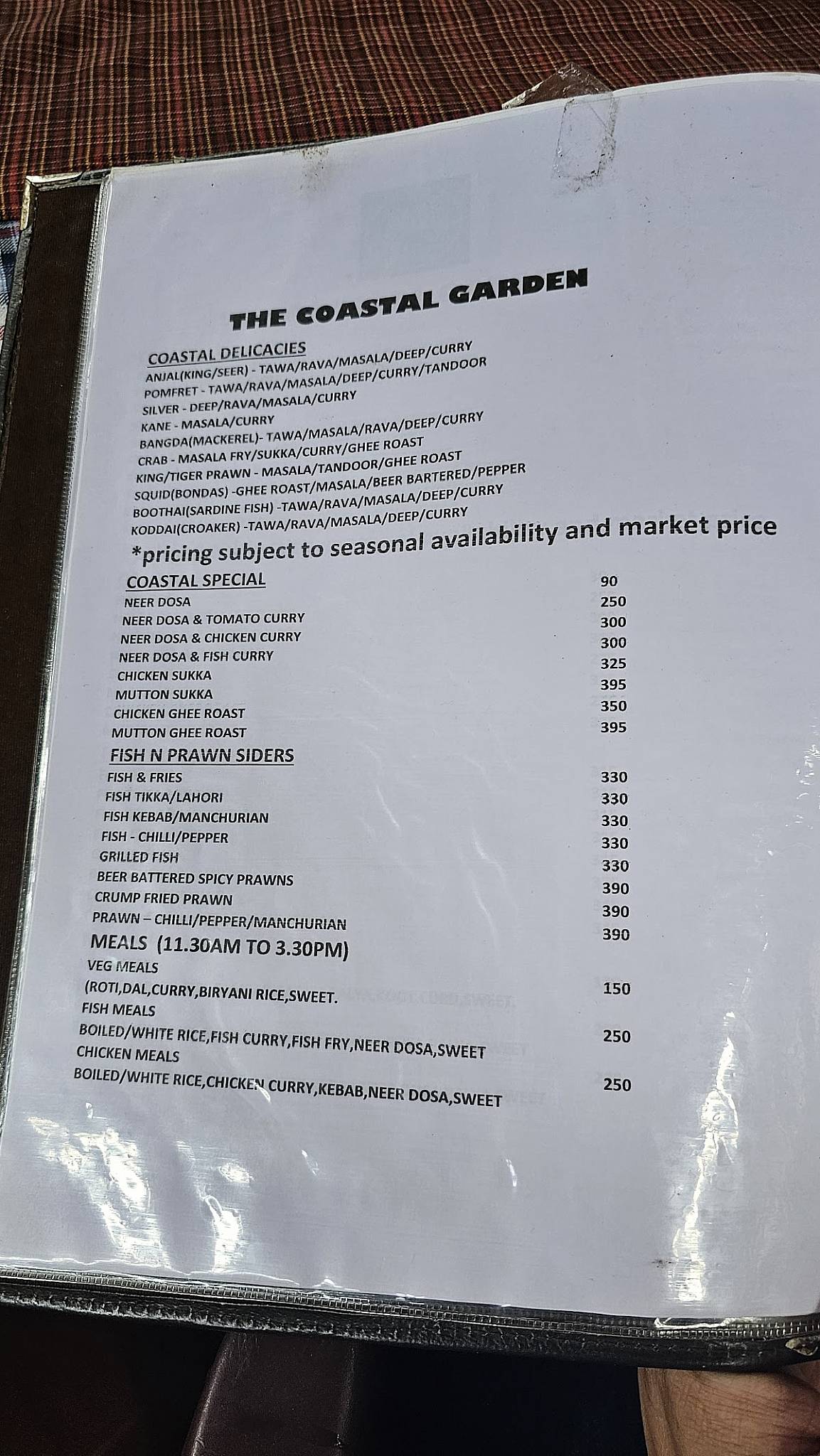 The Coastal Garden menu