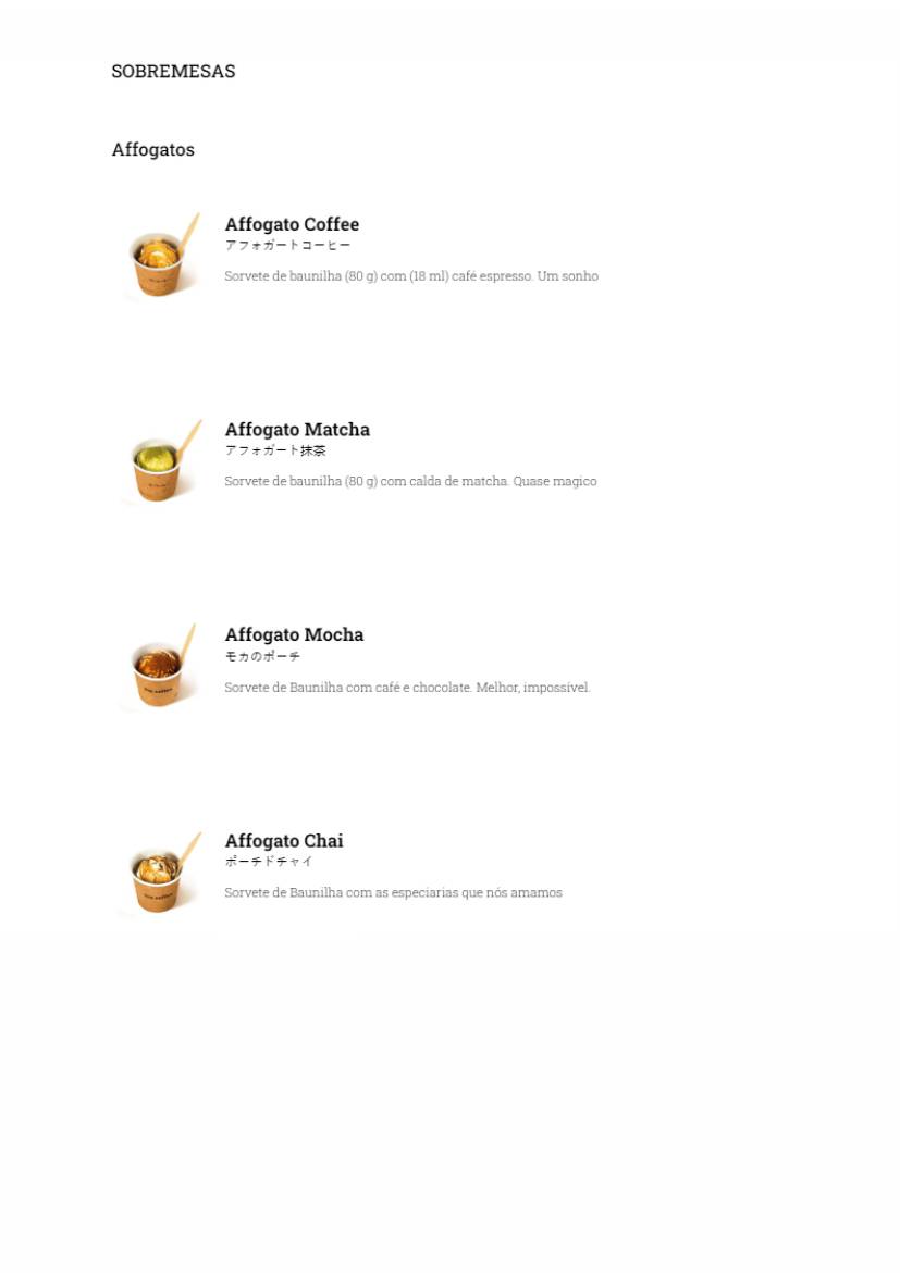 The Coffee cardápio