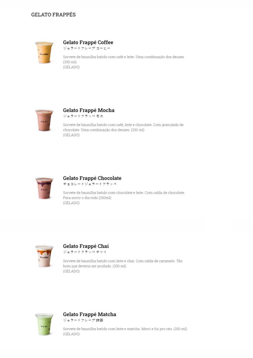 The Coffee cardápio