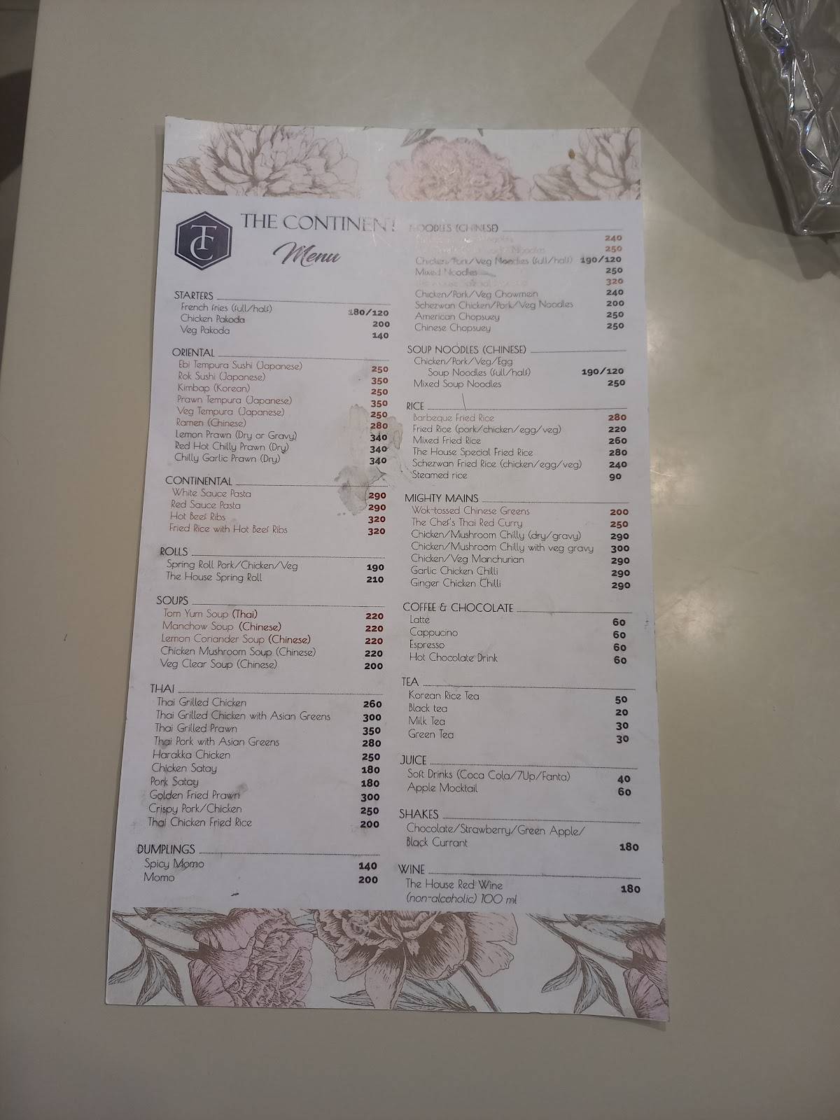 The Continent menu