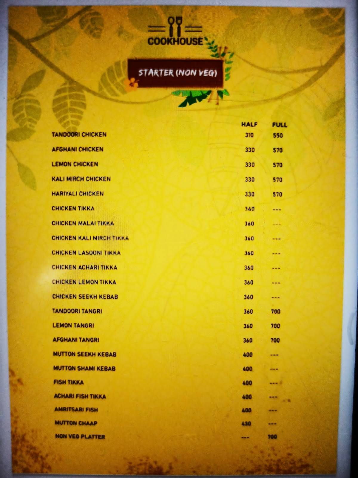 The Cook House - Roorkee's Finest Dining Destination menu