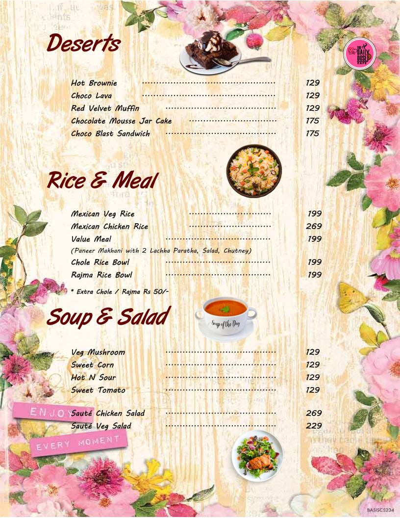 The Daily Dose Cafe menu