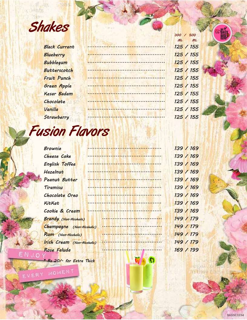 The Daily Dose Cafe menu