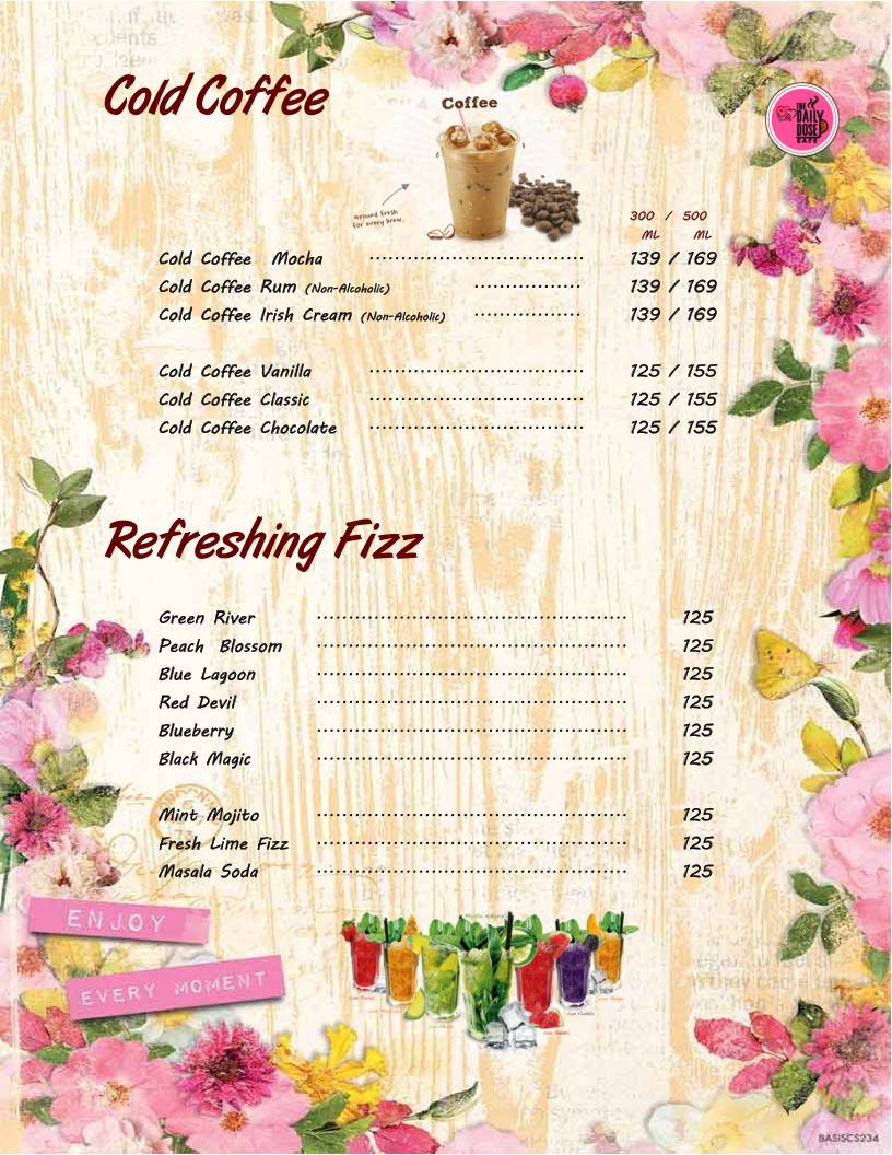 The Daily Dose Cafe menu