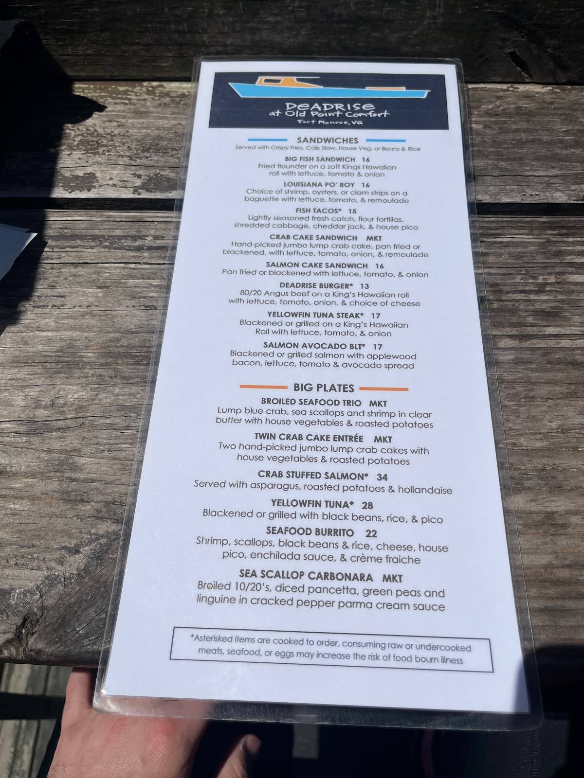 Menu at The Deadrise restaurant, Hampton, 100 McNair Dr