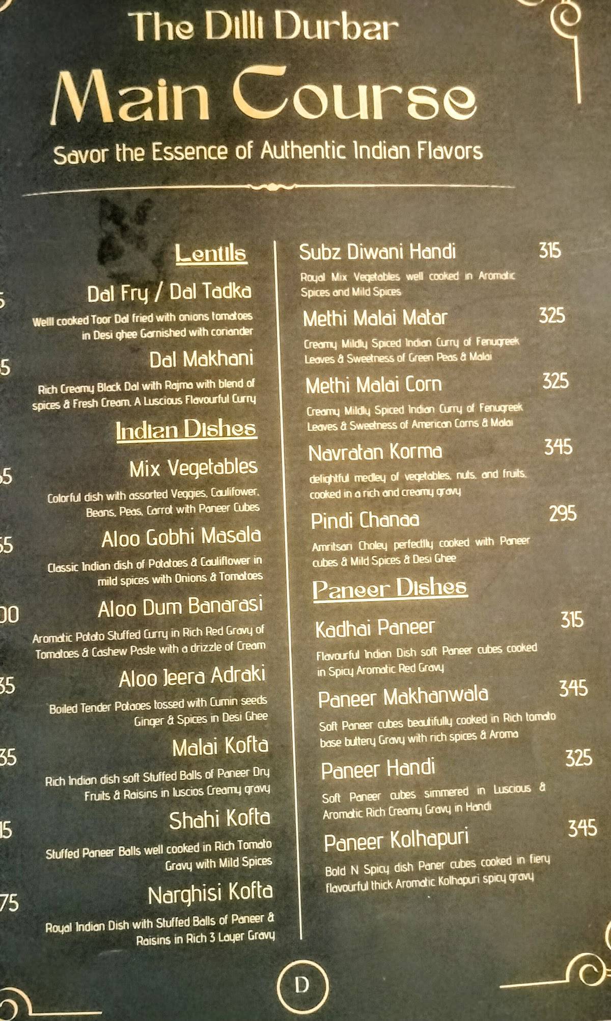 The Dilli Durbar menu