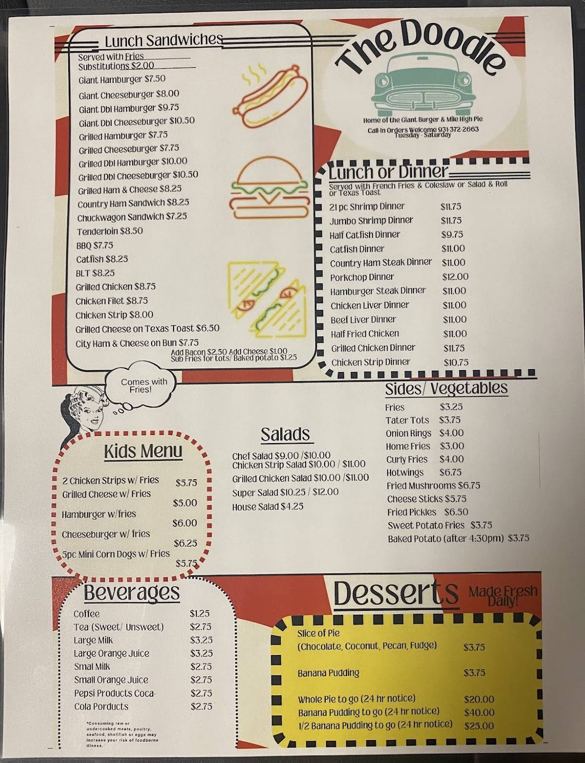 Menu at The Doodle restaurant, Cookeville, W Broad St